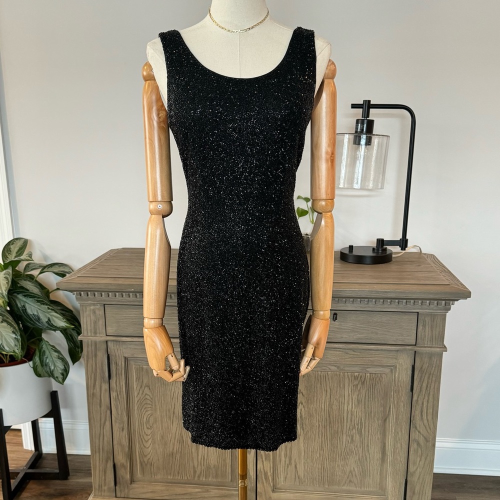 Vintage 1980s Mark and John by Gopal Beaded Mini Dress |Size L